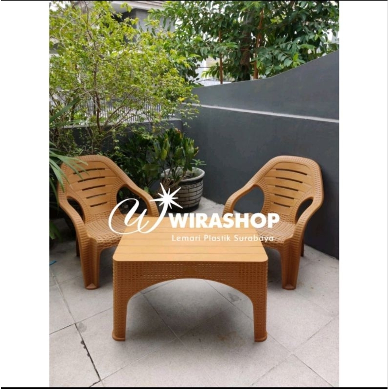 Kursi Santai plastik Rotan Olymplast ol 509 + Meja Ostw , kursi taman murah modern minimalis
