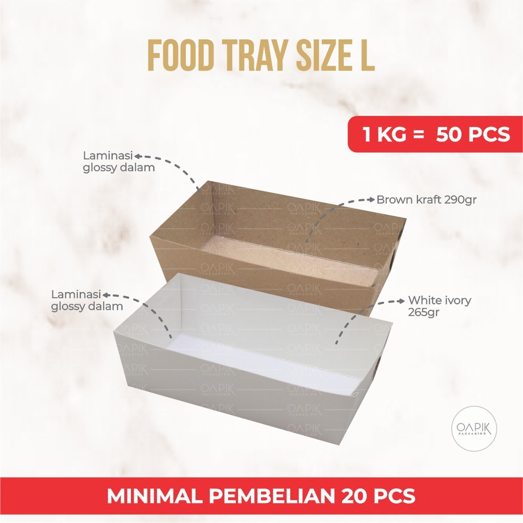 

FOOD TRAY L, Kemasan Makanan, Packaging Makanan, Dus Makanan, Dus Snack, Dus Kue