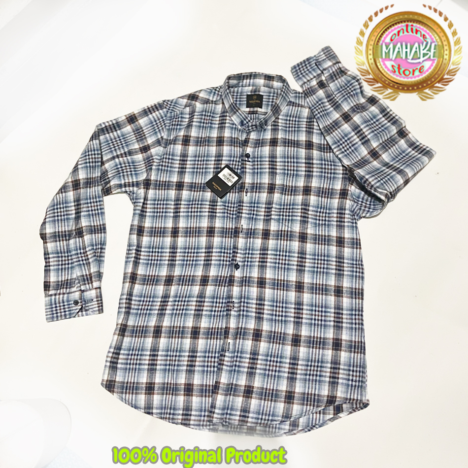 Hassenda Kemeja Pria Flanel Premium Lengan Panjang Kotak Baby Blue Kemeja flannel original