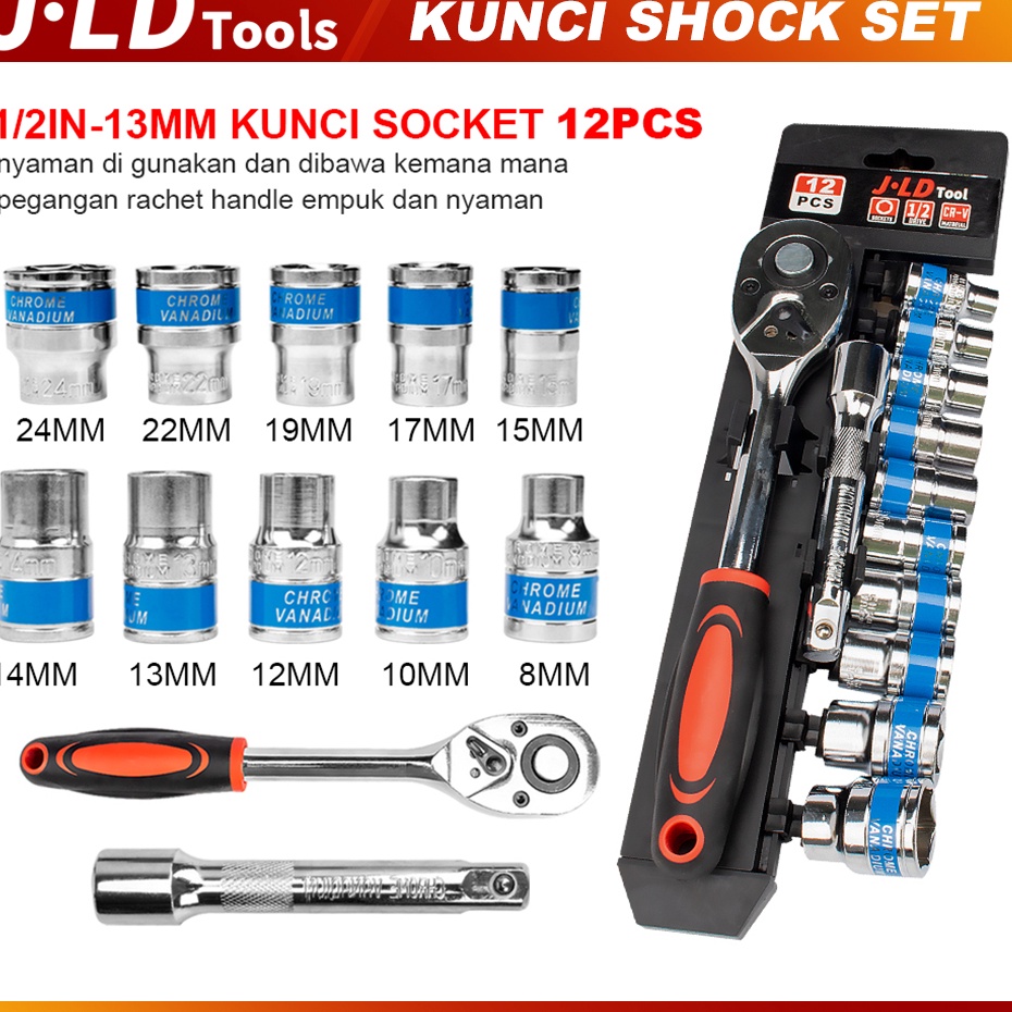 Makin laris JLD kunci shock set 12Pcs 424mm 1214 kunci Socket Motor Lengkap Socket tool CRV Kunci sh