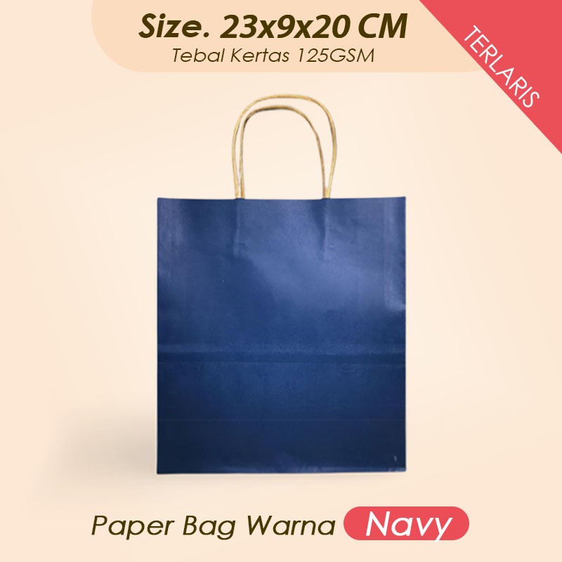 

(Navy) Paper Bag Jumbo 23x9x20 CM / Paper Bag Kado Packing Olshop Baju, Kemeja, Kerudung, Celana / Papper Bag Polos Warna Navy Gelap Murah