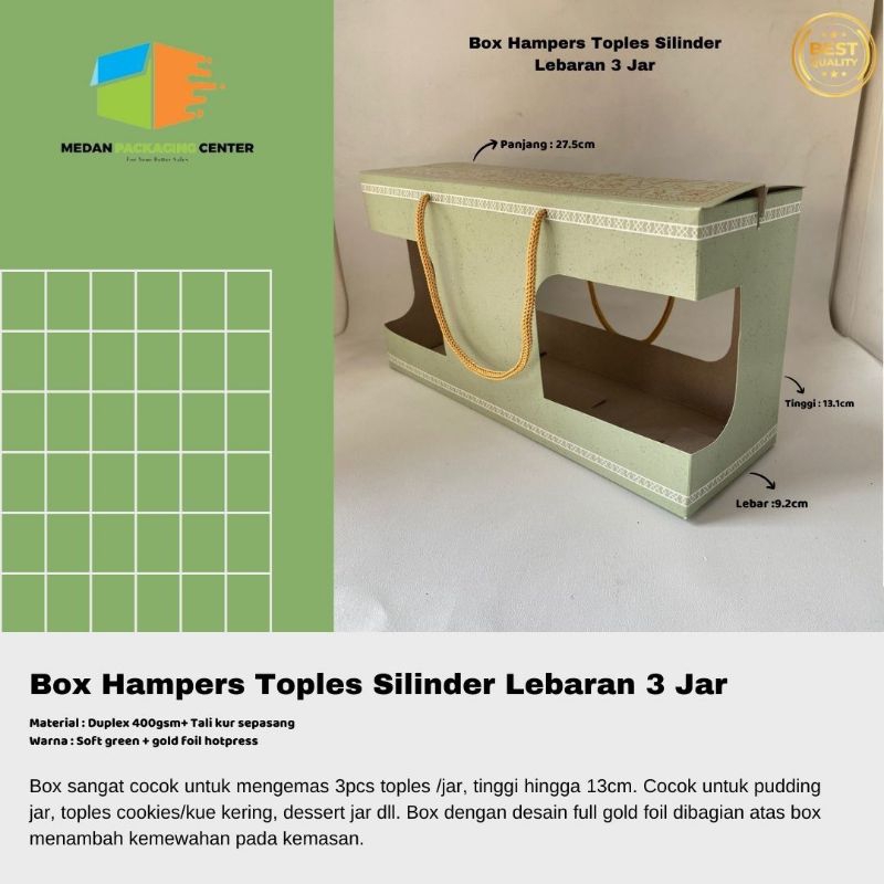 

Box Toples Jar 3 soft green / Box Hampers Toples / Box Hampers souvenir / Gift box / Box Lebaran / Kardus