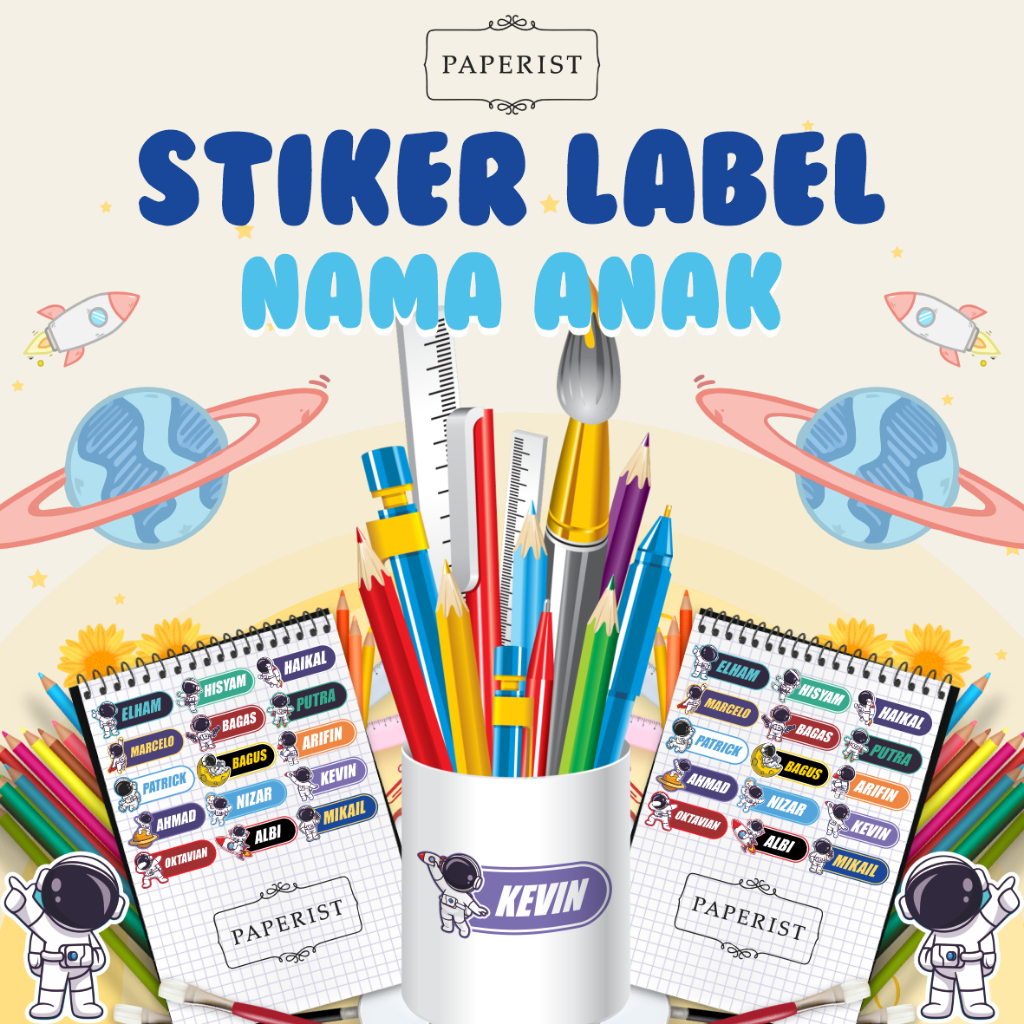 

96 PCS Sticker Nama Anak Custome / Label Nama Anak Murah / Stiker Label Astronot