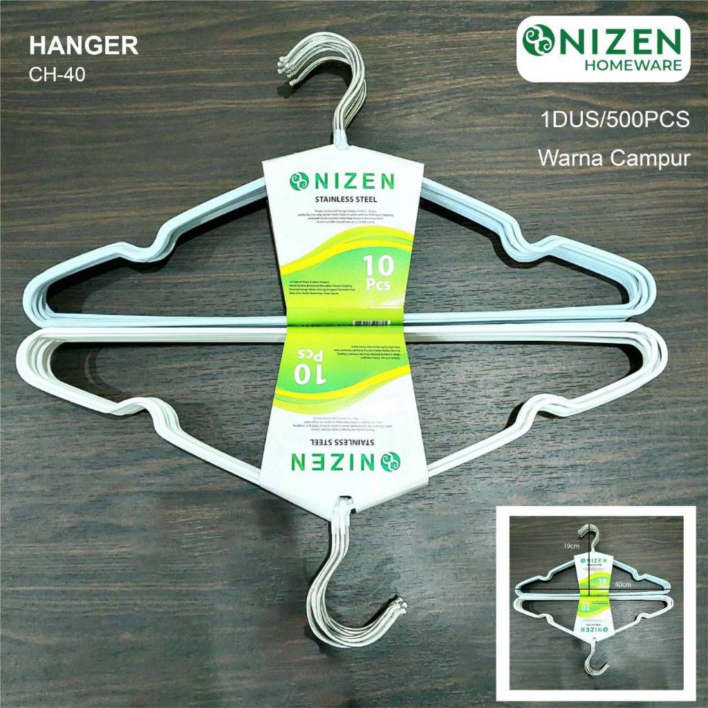 Gantungan Baju Dewasa Merek Nizen Hanger Baju Kawat Stainless Warna Pastel Terang Hitam PutihGantung