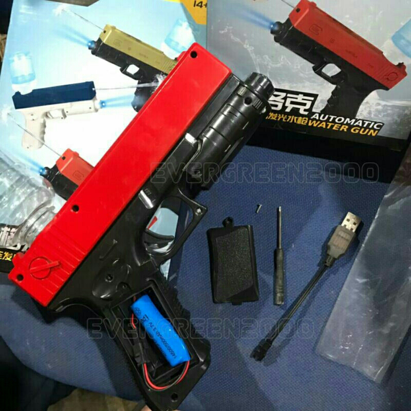 Mainan Pistol Air Elektrik (Auto Water Gun + Lampu Infrared) Tembakan Semprotan Air Otomatis Tabung 