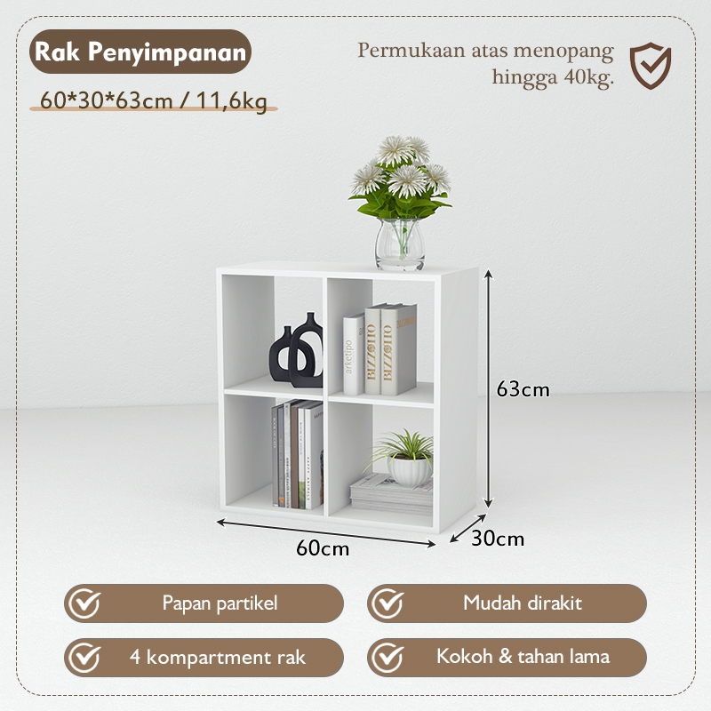 Rak 4 Susun/Rak Buku /Rak Buku Kayu / Rak Buku Anak /Lemari Buku /Rak Serbaguna Minimalis Aesthetic