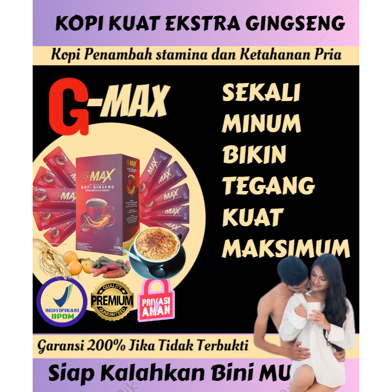 

KOPI STAMINA PRIA DEWASA TAHAN LAMA SEMALAMAN ORIGINAL BPOM G-MAX KOPI EXTRA GINGSENG 10 SACHET DARI HERBAL ALAMI