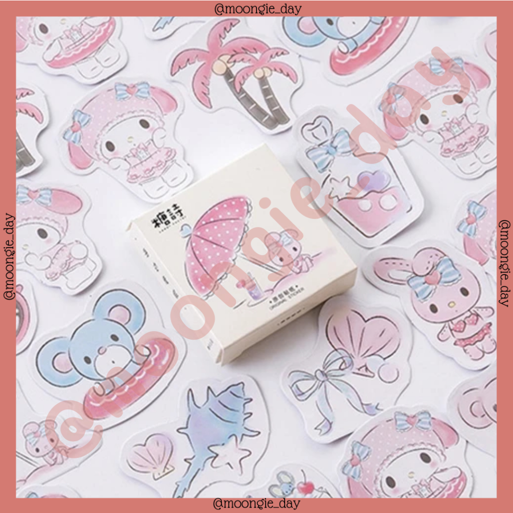 

40-45 PCS/BOX STIKER KERTAS TEMA BUNNY MELODY PINK BEACH HOLIDAY KELINCI PANTAI BULLET JURNAL DIY DIARY JOURNAL SCRAPBOOK LUCU MURAH