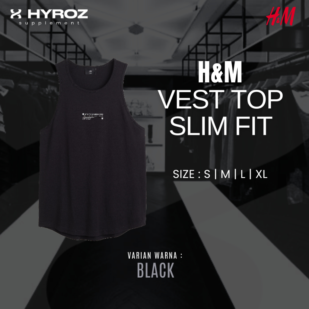 H&M : Vest Top Slim Fit - Black/Other Dimensions