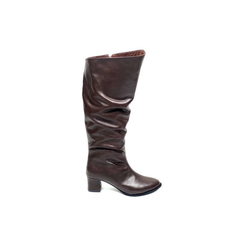 M&T Knee High Boots Wanita Ellison Dark Brown Leather