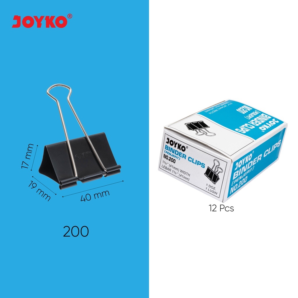 

Binder Clip / Penjepit Kertas Joyko No.200 (12 Pcs/ Box)