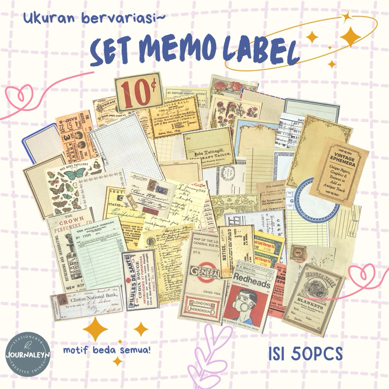 

50pcs Printilan Label Vintage Journal Kit Hiasan Scrapbook Anniversary Ultah Valentine