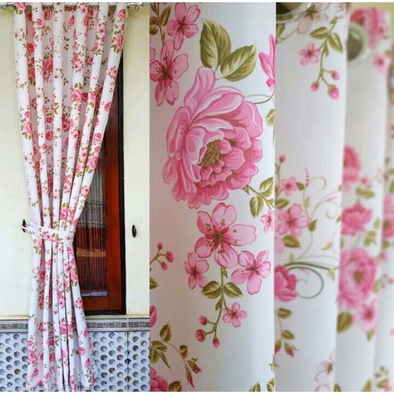 gorden pintu jendela bahan blacout motif bunga panda sabi