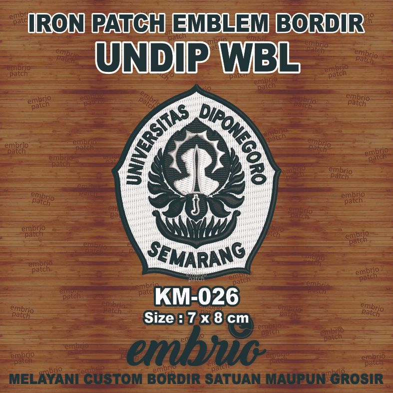 KM-026 Emblem logo UNDIP Patch bordir korsa Universitas Diponegoro Semarang - WBL White Black - 7x8c