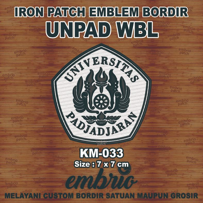 KM-033 Emblem logo UNPAD Patch bordir korsa Universitas Padjadjaran Pajajaran - WBL White Black - 7c