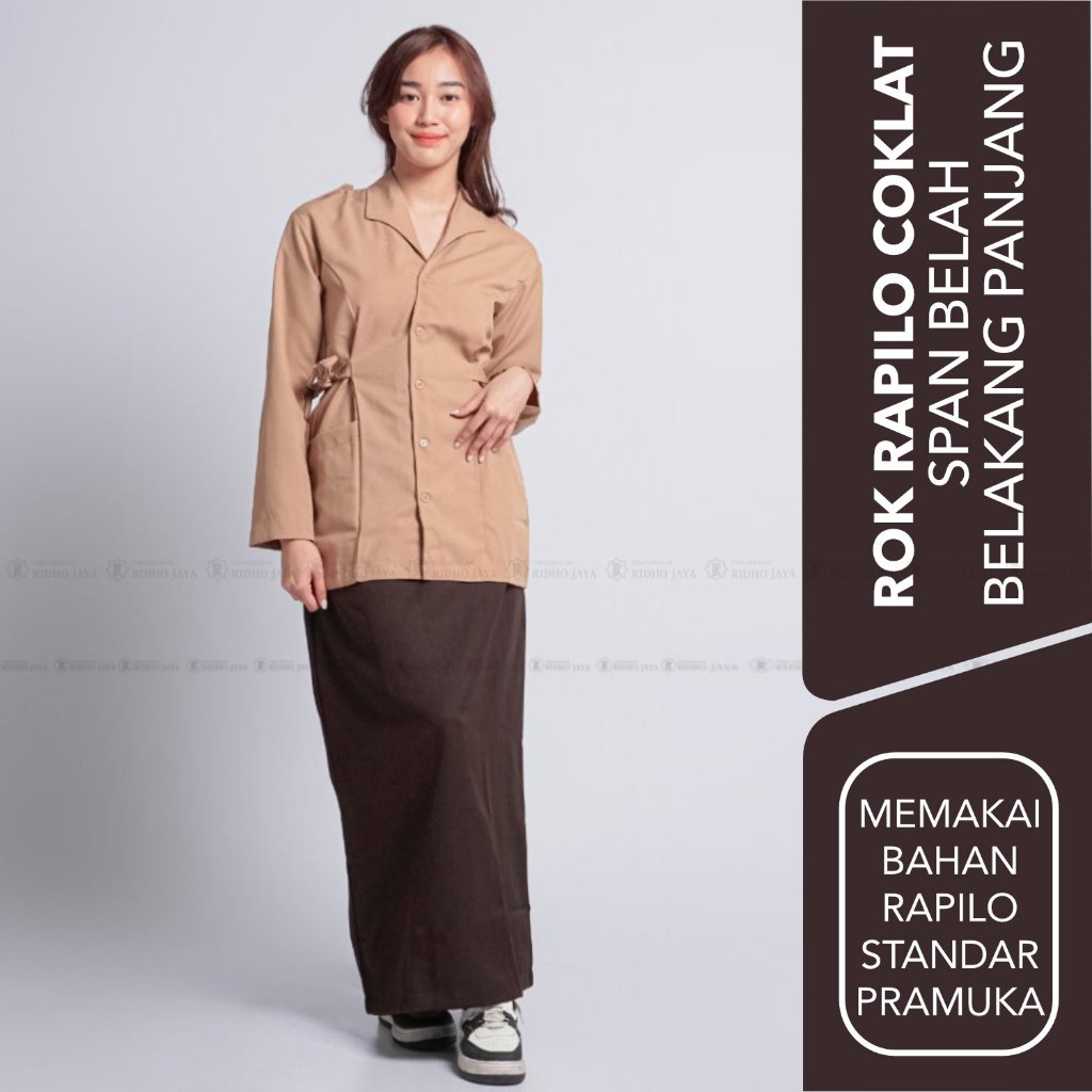 RIDHO JAYA - Rok Span Coklat Rapilo Rafilo Belah Belakang Panjang Rok Pramuka Rok Sekolah | Rok pram