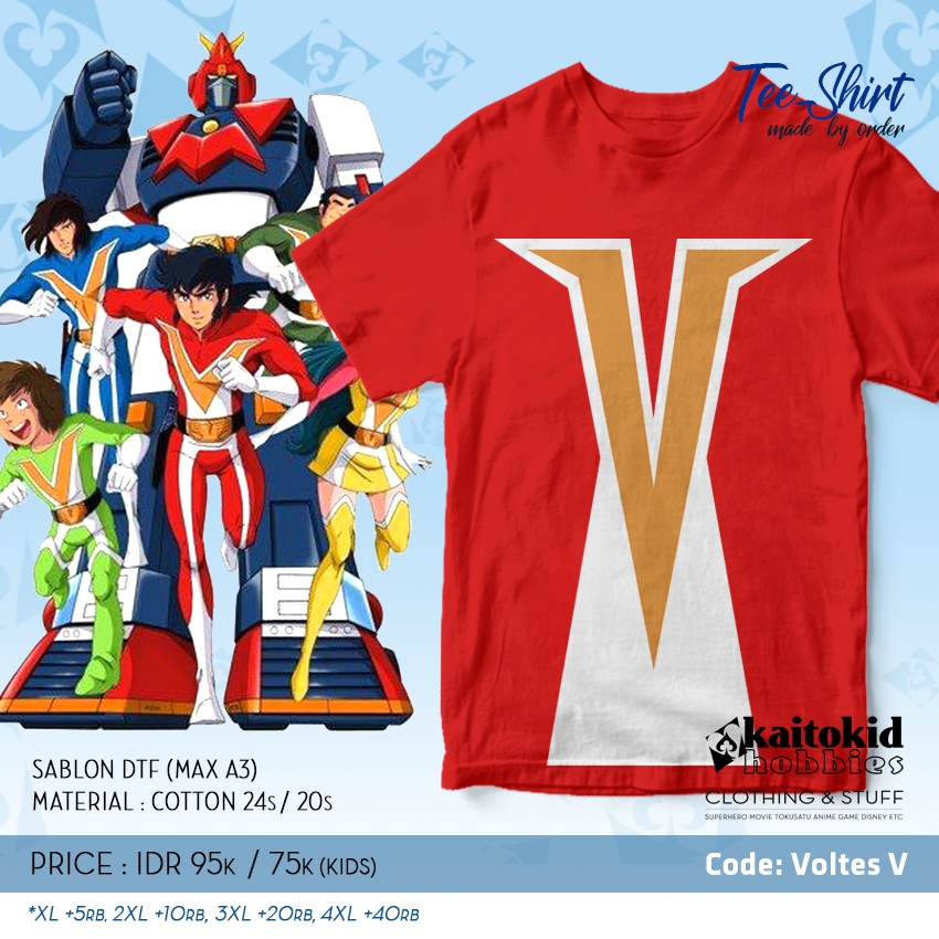Kaos VOLTUS V MERAH Kostum Pilot Voltes Robot Jadul Lengan Pendek