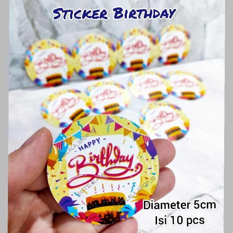

Sticker Birthday bulat diameter 5cm isi 10pcs/sticker goodie bag ultah/stiker happy birthday ulang tahun