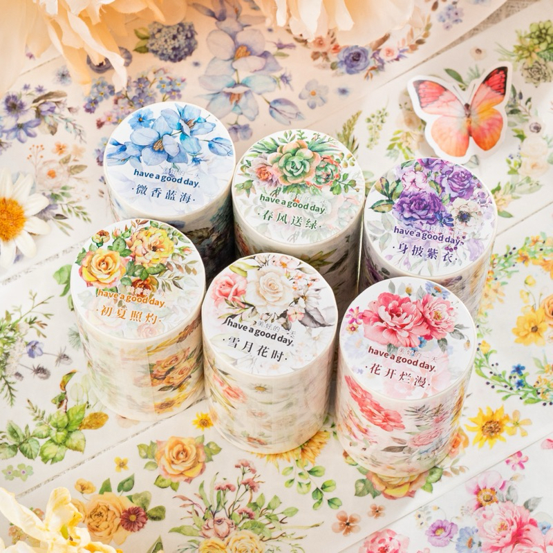 

(2CC) washi tape selotip wreath buket rangkaian bunga pastel cantik journaling bujo