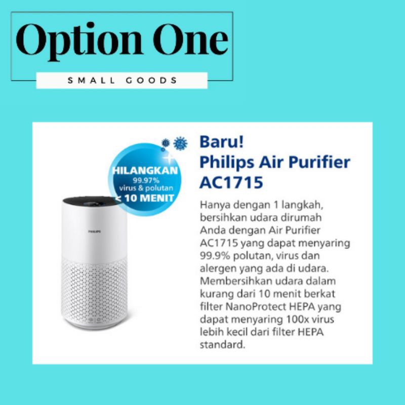 Philips AC1715|20 Pemurni Udara - Saeco Air Purifier NanoProtect HEPA