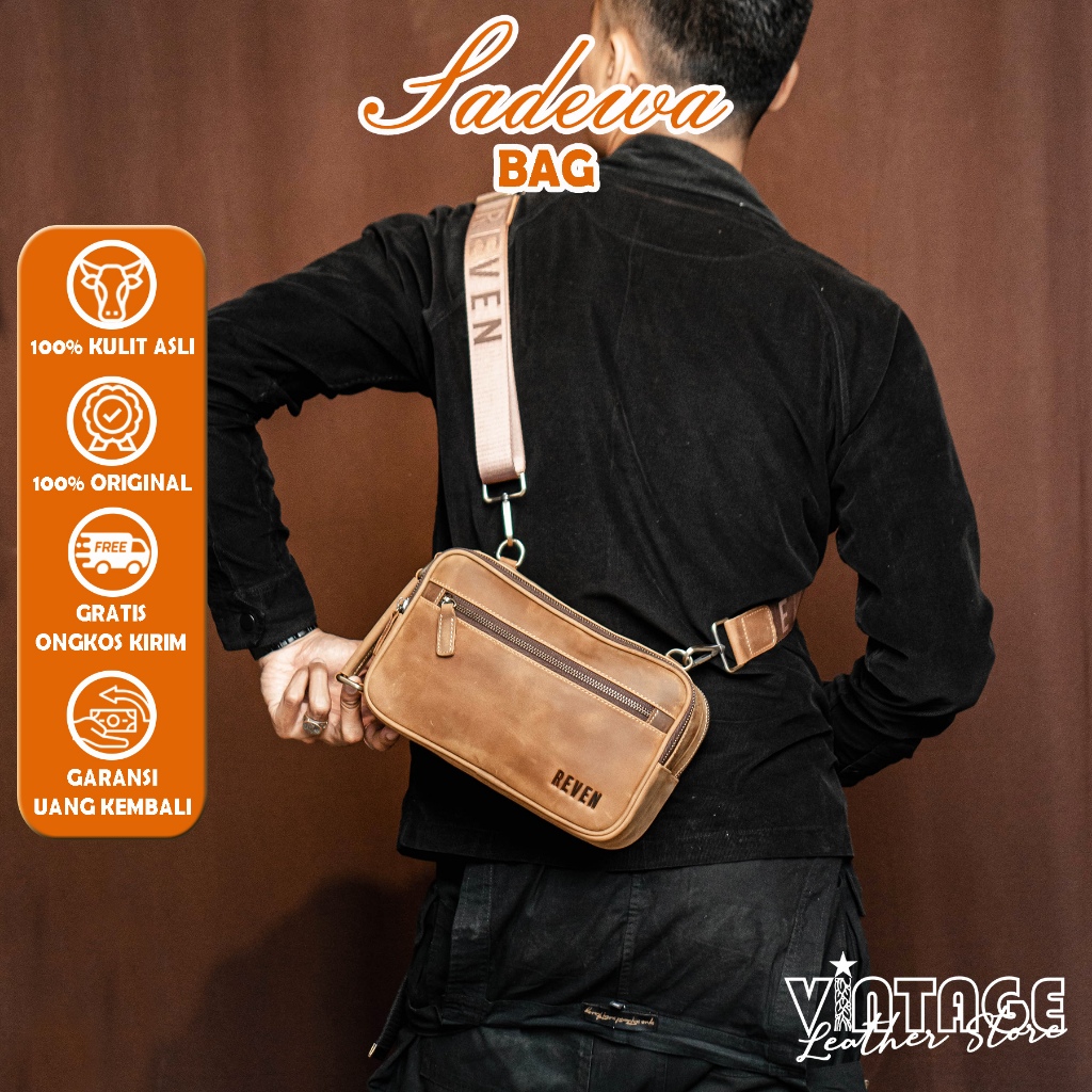 Tas Selempang Kulit Sapi Pria Clutch Handbag Original Branded Model Kekinian