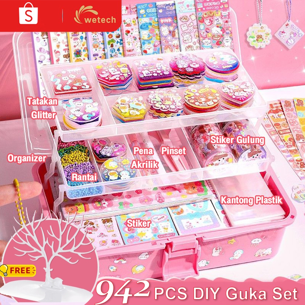 WETECH 1004pcs DIY Guka Set Box + Free Gantungan Pohon DIY Gantungan Kunci Set untuk Anak 5-12 Tahun