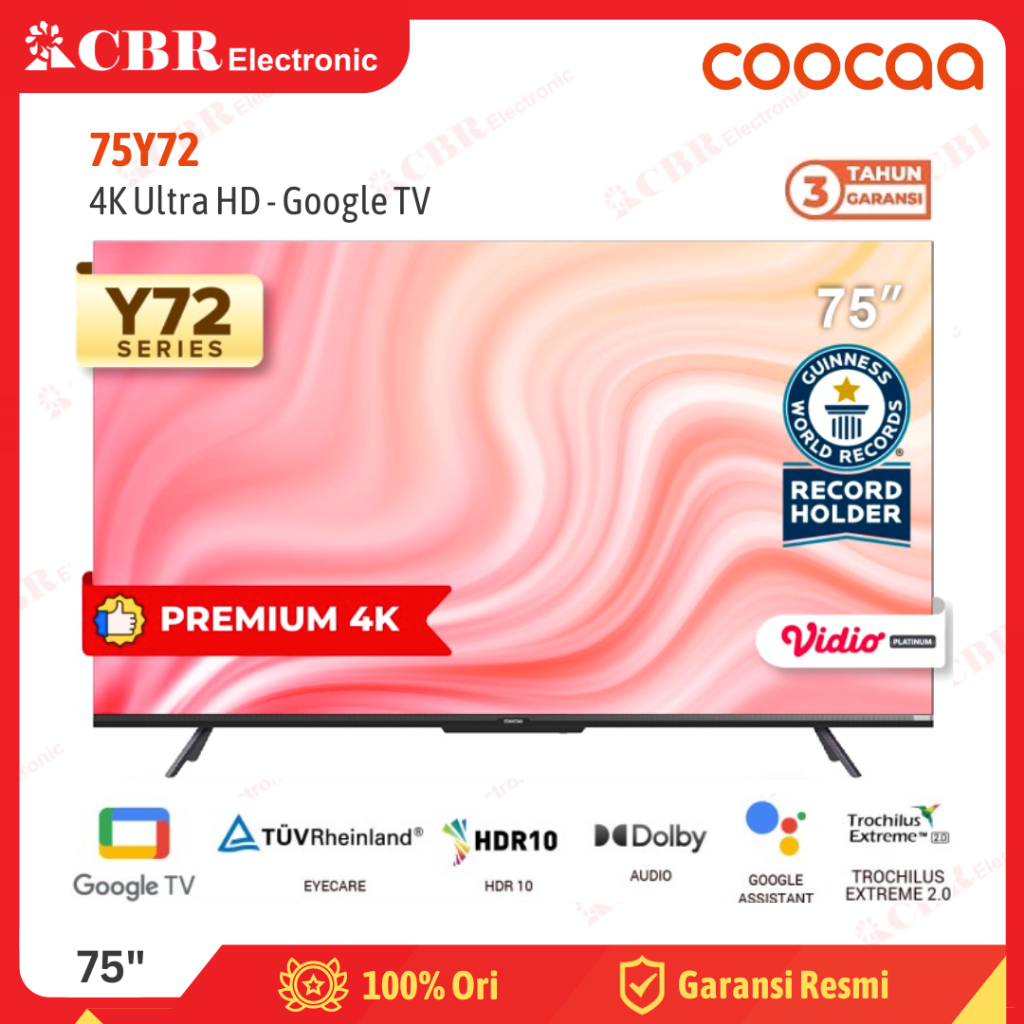 TV Coocaa 75 Inch LED 75Y72 (4K UHD-Google TV)