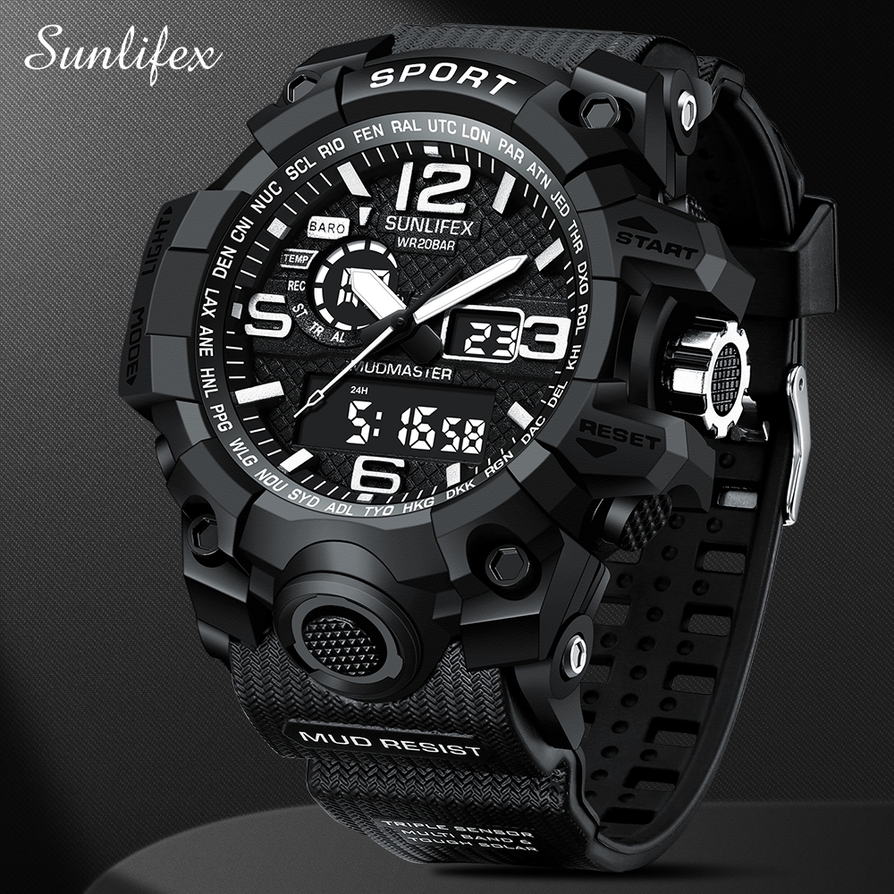 Sunlifex Jam Tangan Pria Original D001 Jam Digital Olahraga Tali Silikon Jam Tangan Cowok