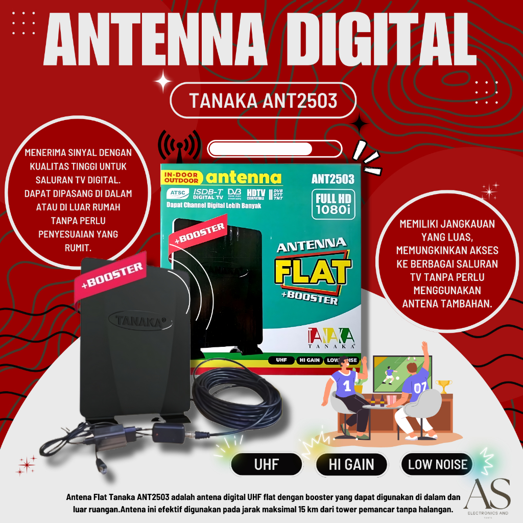 TANAKA ANTENA TV DIGITAL FLAT +BOSTER INDOOR OUTDOOR