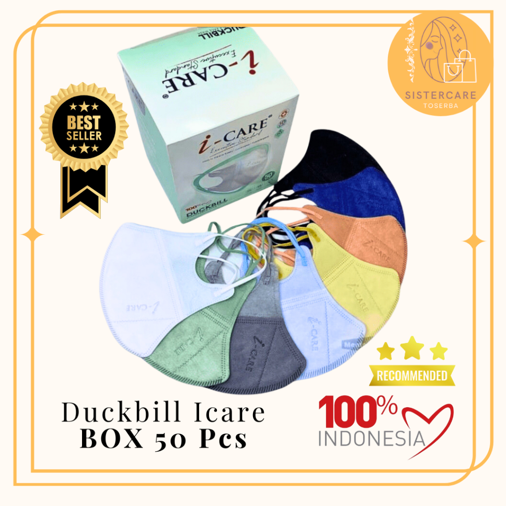 SISTERCARE Harga Grosir Masker Medis ICARE Duckbill EMBOS Earloop 4ply BOX isi 50pcs 3D Surgical Mas