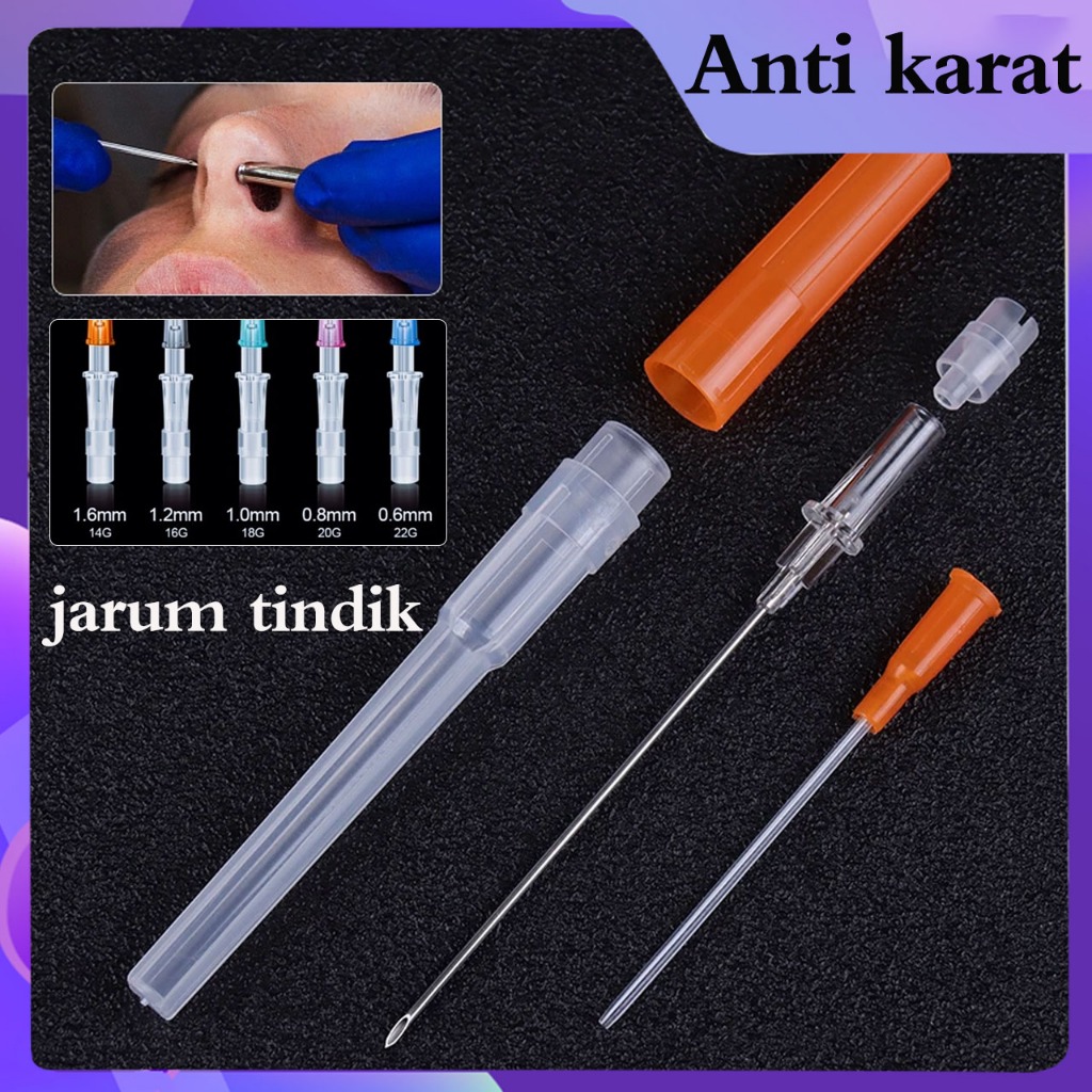 Jarum Tindik Stainless Steel Kateter Steril Jarum Tindik Lidah 14G 16G 18G 20G Telinga Bibir Perut T