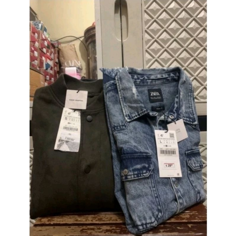 ORIGINAL JACKET DENIM RIPPED ZARA MAN OVERSHIRT DENIM RIPPED