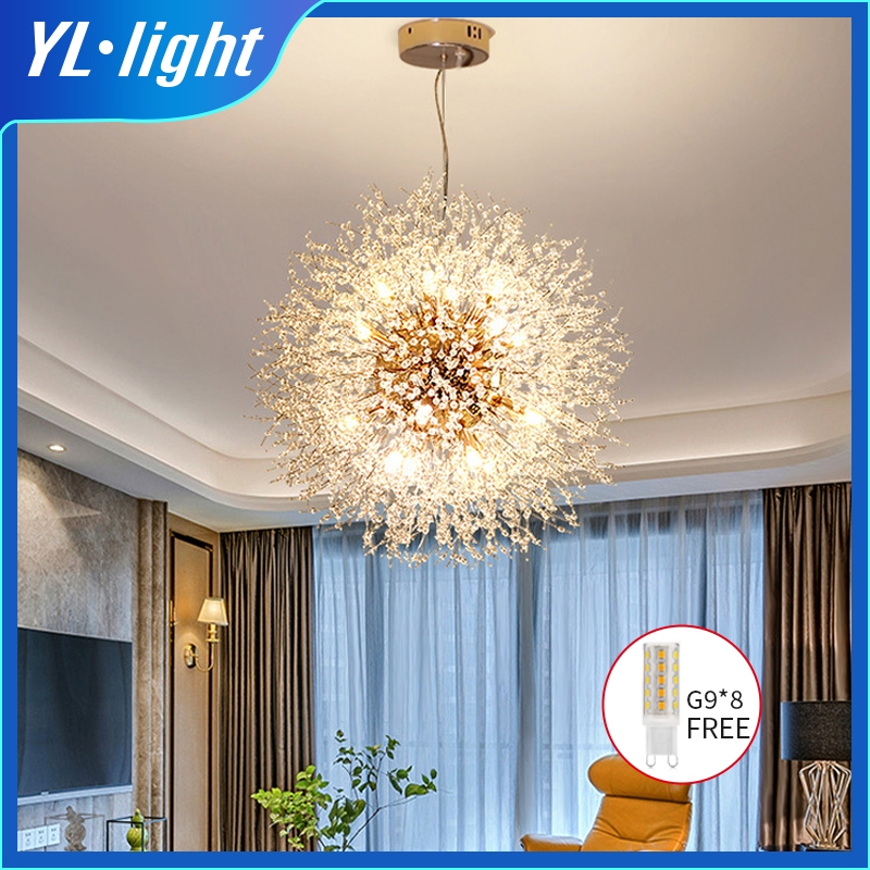 (Satu tahun jaminan)Lampu selang dandelion Nordic LED lampu ruang tamu kristal Kamar tidur lampu lan
