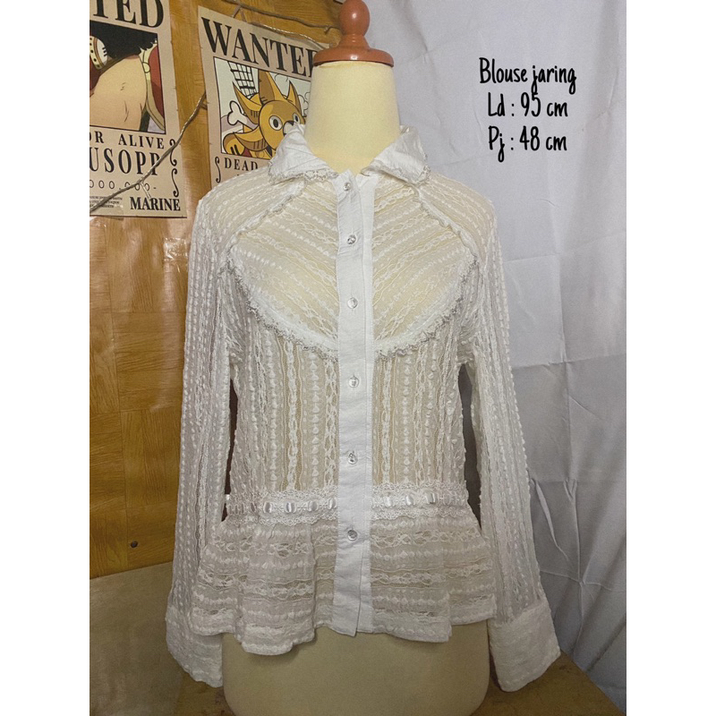 BLOUSE JARING/MOTIF RENDA/KANCING DEPAN/ATASAN WANITA/OUTER JARING