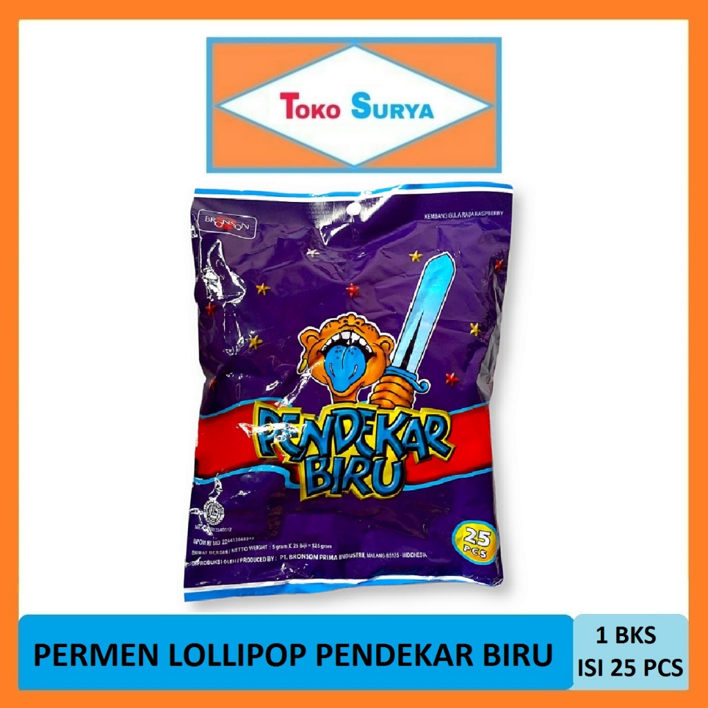 

Pendekar Biru Bronson Permen Lollipop Raspberry 1 Pak x 25 Pcs