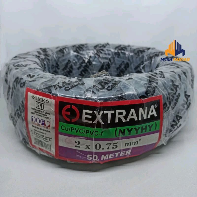 Kabel Listrik EXTRANA NYYHY 2x0,75mm Per Roll 50 Meter Cable Hitam Serabut 2x0.75mm 2x0.75 2x0,75 2 
