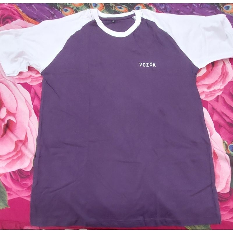 kaos raglan ungu putih