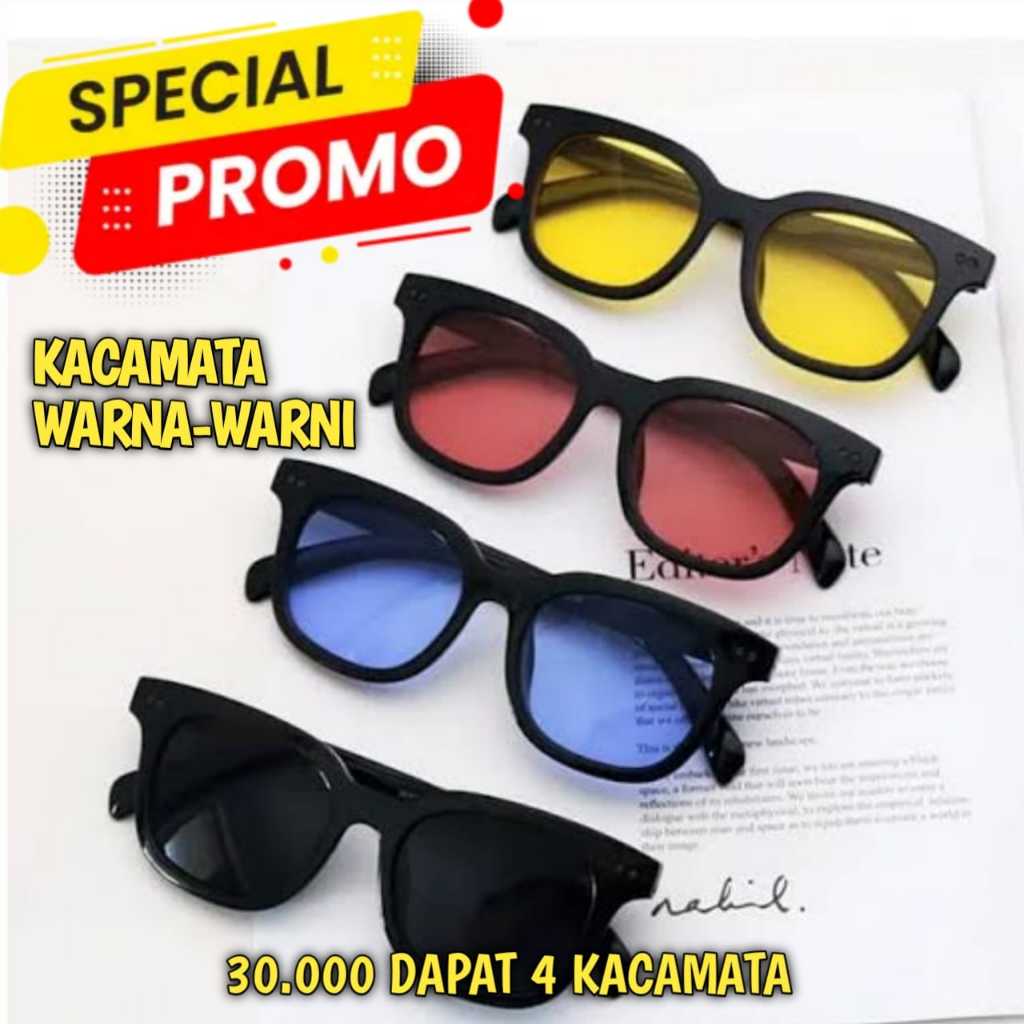 PAKET HEMAT 4 Kacamata Lensa Warna-Warni - Kacamata Hitam Kacamata Bingkai Retro Persegi Fasion Wani
