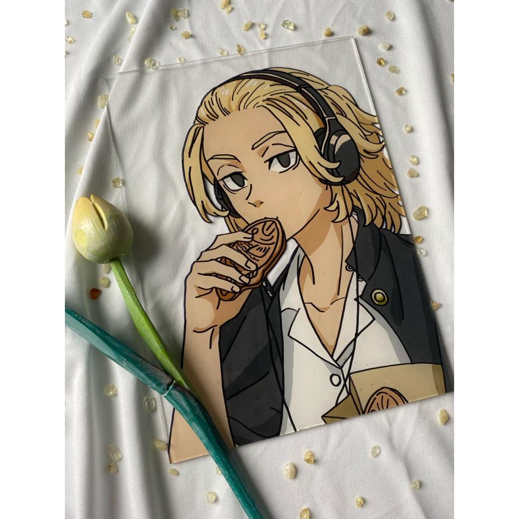 Mikey Tokyo Revengers Akrilik Anime Glass Painting / Lukisan Anime Akrilik Handmade + Free Wood Stan