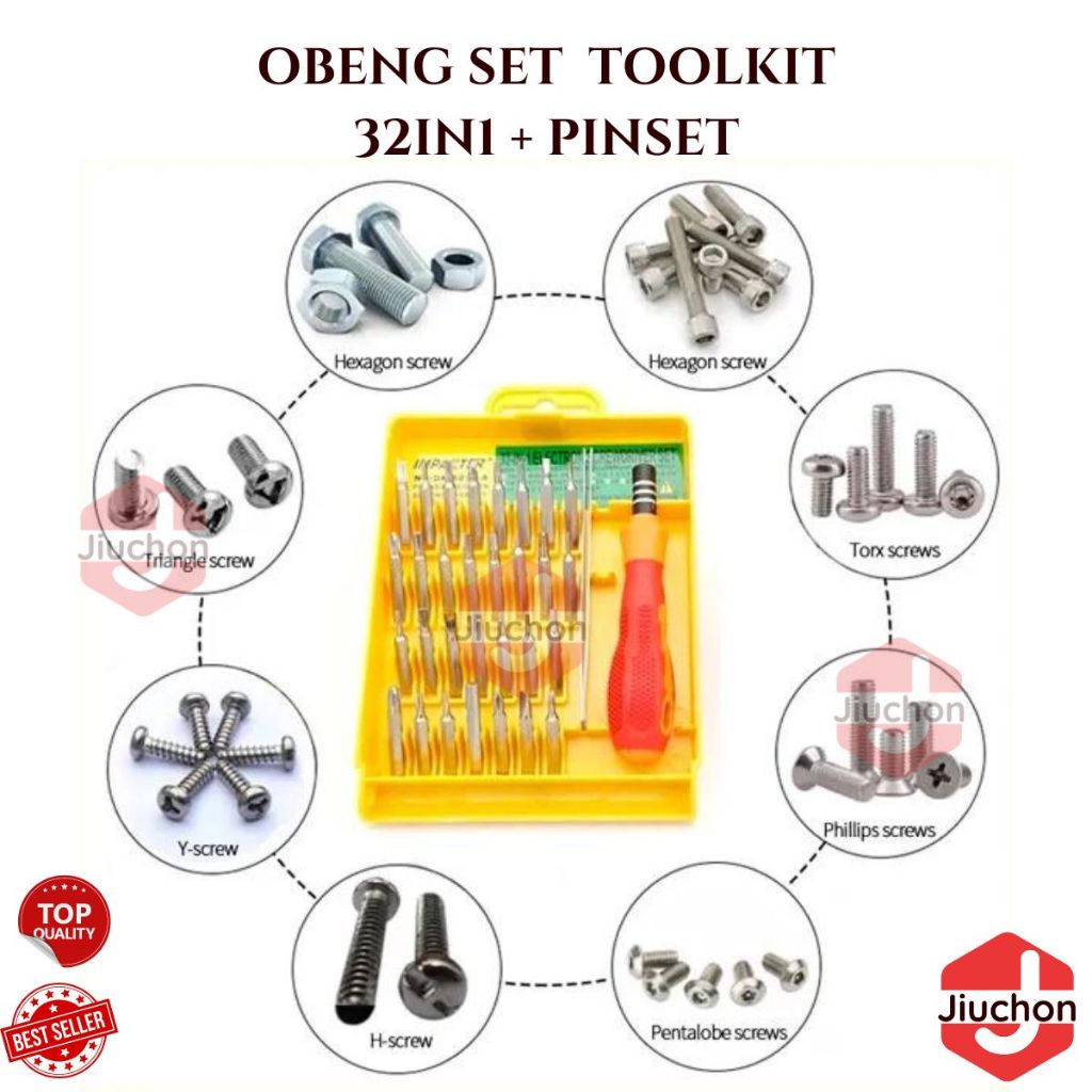 JIUCHON Obeng Set Toolkit 32in1 + Pinset Obeng Mini Service Elektronik HP