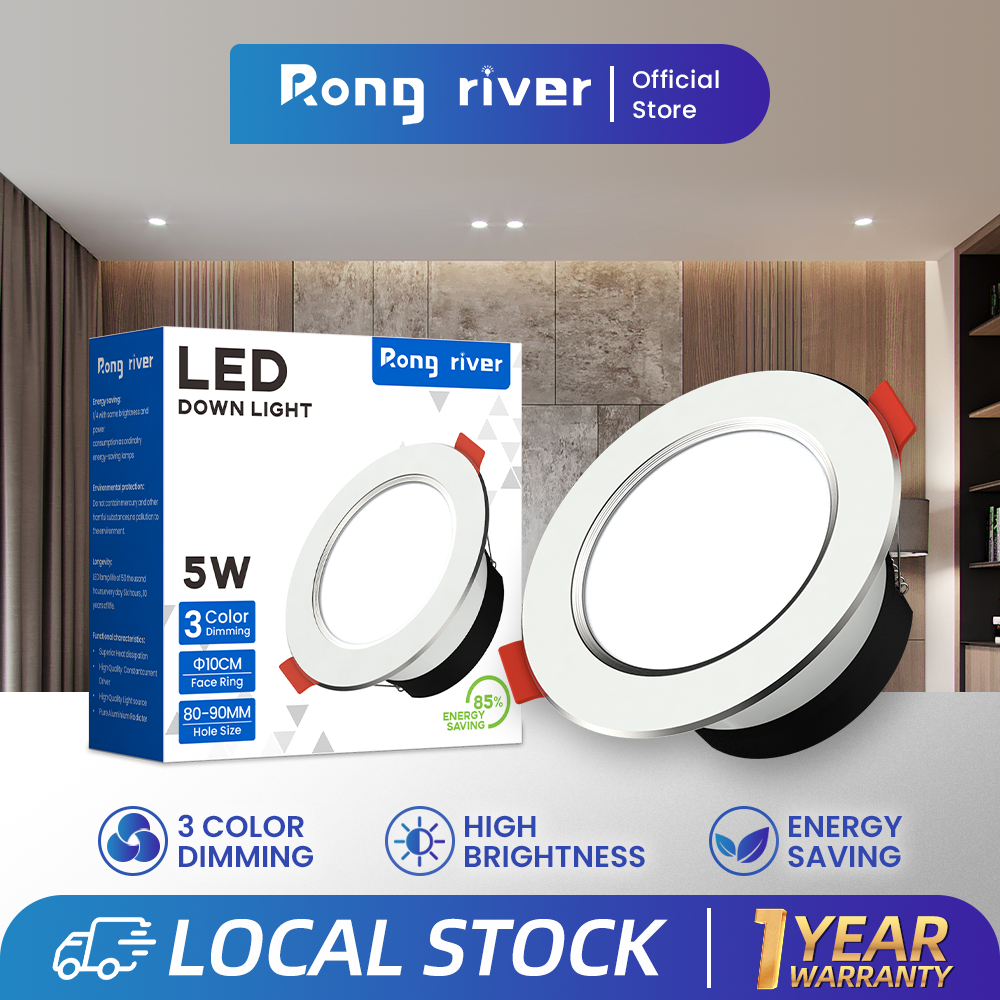 RONG RIVER 5W Lampu Downlight 3 Warna Lampu Panel Downlight Plafon