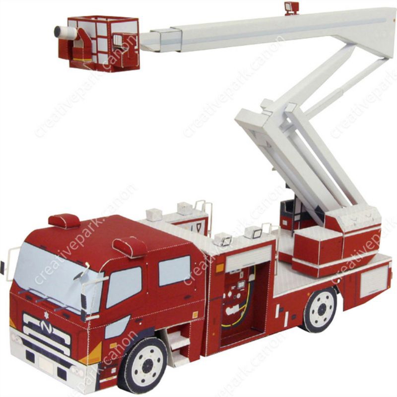 Lembaran pola papercraft miniatur truk pemadam (CP-Ah14)