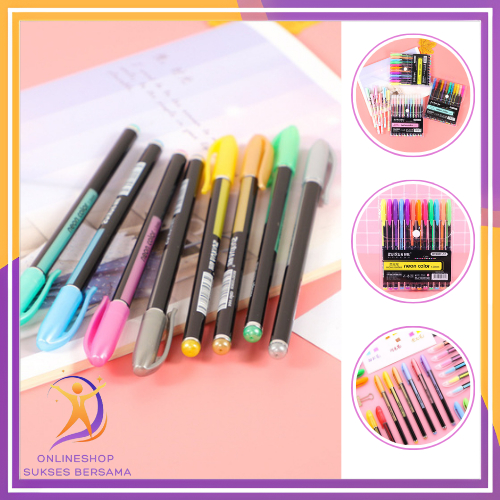 

OSB Pena Glitter Metalik 1.0mm Isi 12pcs Pulpen Warna Warni Tinta Pastel Neon Color Pen Pastel Ballpoint Craftwork Scrapbook Gel Ink Highlighter Penanda Buku Warna Warni Ujung Lembut t