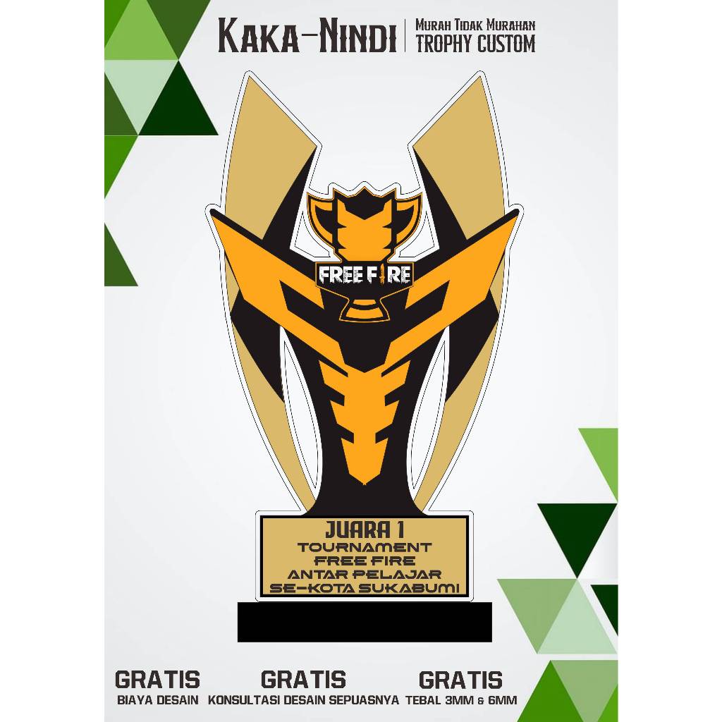 Trophy Free Fire/Piala Free Fire/Plakat Free Fire/Bahan Akrilik 3mm dan 6mm//Free Desain Suka suka