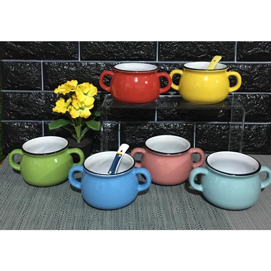 Mangkok Sup Keramik Hendle 500ml Mangkok Sup Kuping