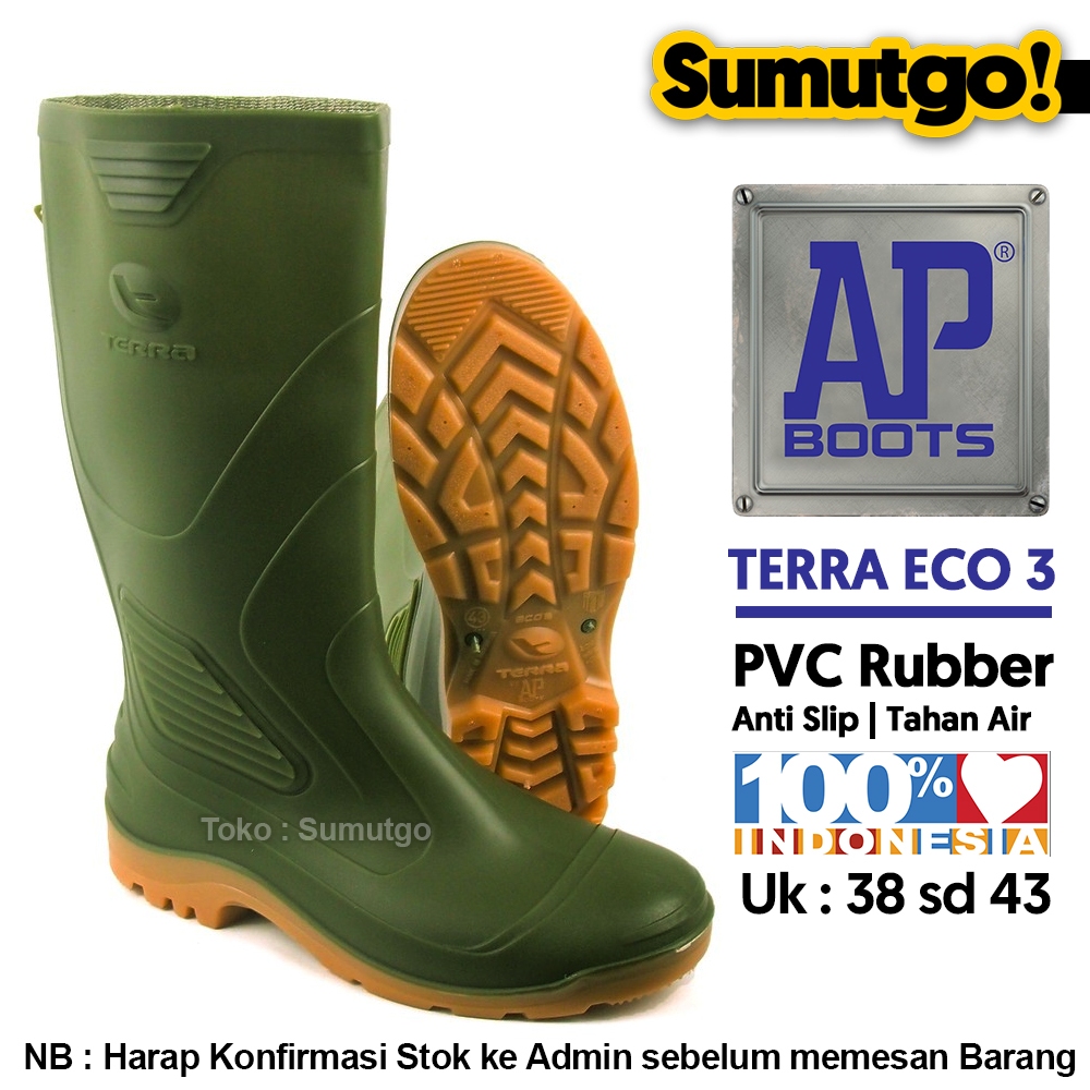 AP Boots Terra Eco 3 Hijau Sepatu Karet PVC Boot Hujan Tinggi Anti Air Anti Slip Waterproof / APboot
