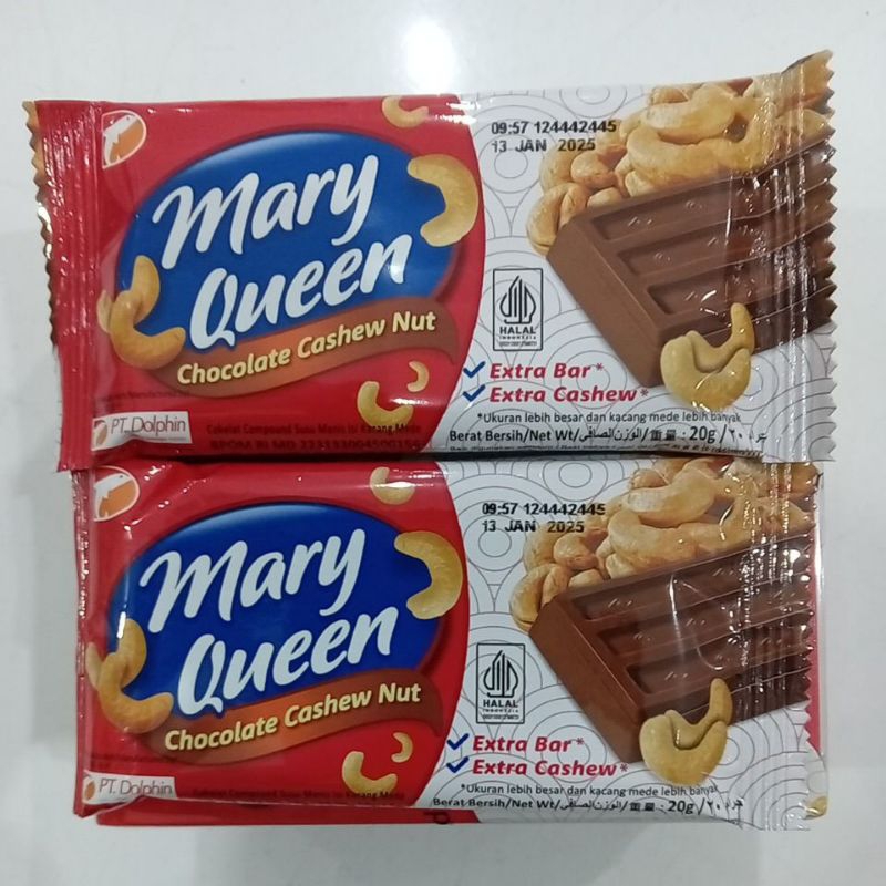 

Mary Queen Cokelat Compound Susu Manis isi Kacang Mede 20 g @12 pcs / 240 gram BOX