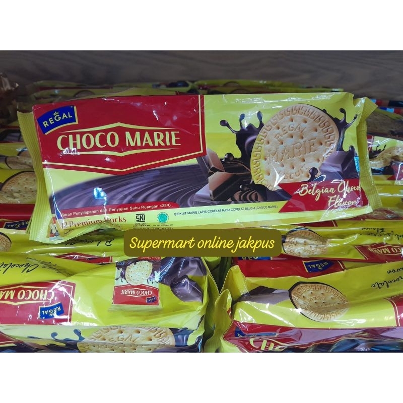 

Regal Choco Marie Biscuits / Biskuit Marie Lapis Coklat Belgia 96gr / 1 Pack Isi 12 Pcs