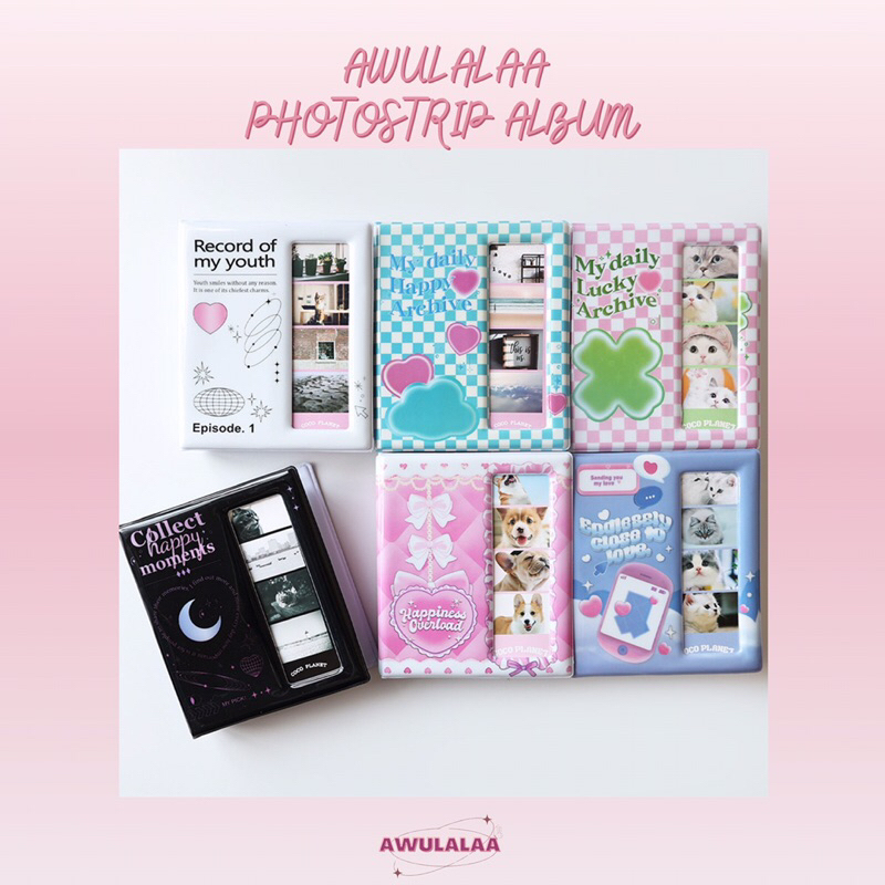 AWULALAA Photostrip Album Collect Book 2P Black Kolbuk Photo strip isi 40 Slot Photo Collbook Kpop -