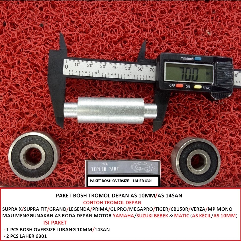 Paket/Bosh Tromol Depan Megapro Tiger Gl Supra X Lama/As 10mm/As 14/Bearing 6301/Laher 6301